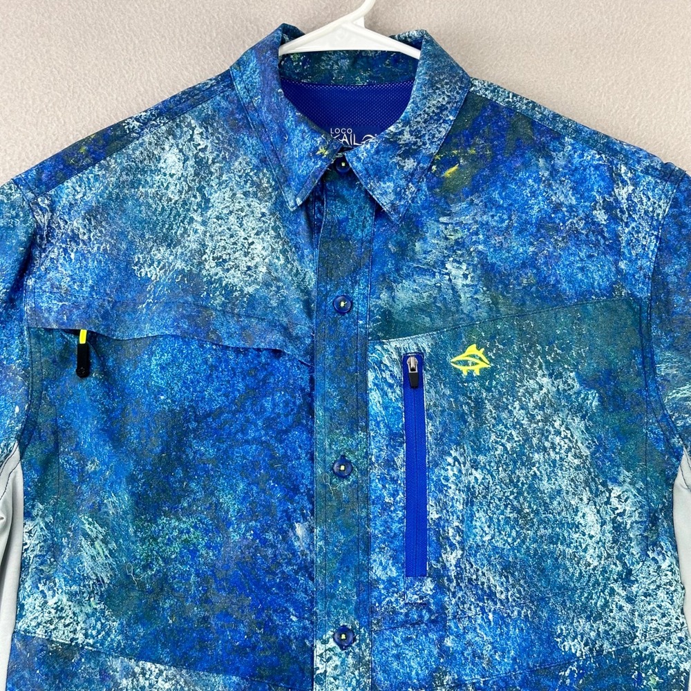 Loco Skailz Fishing‎ Shirt Men M Blue Performance Short Sleeve Vented Outdoors